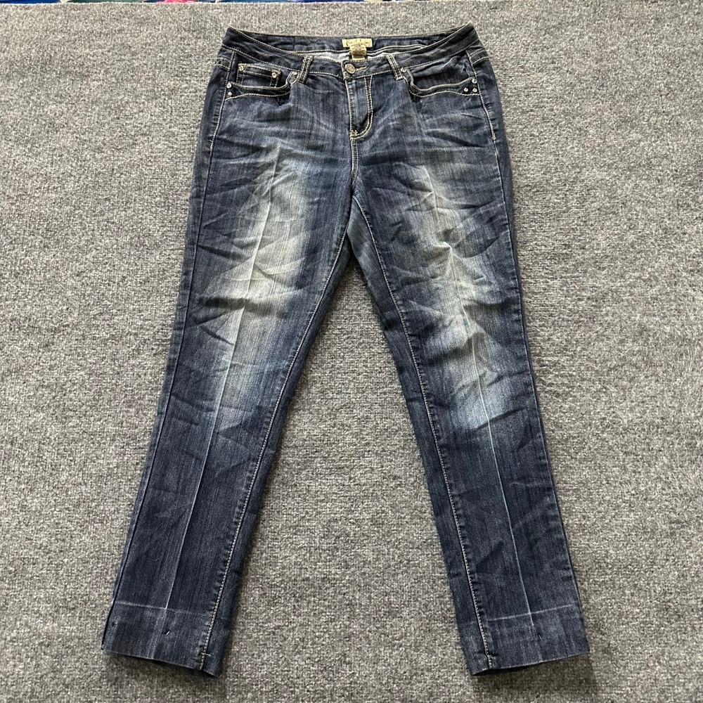 Earl Jean Jeans Womens Size 10 Dark Wash Straight Leg Rhinestone Studded Denim